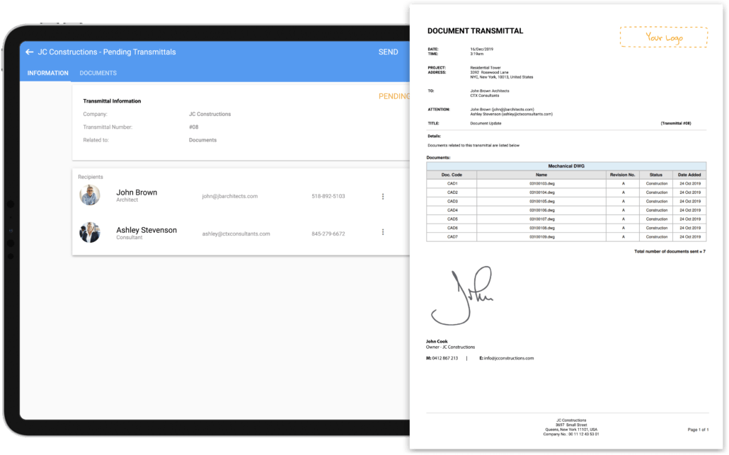 US Document Management Transmittals Automatic Document Transmittal