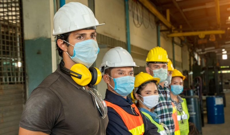 construction workers with masks