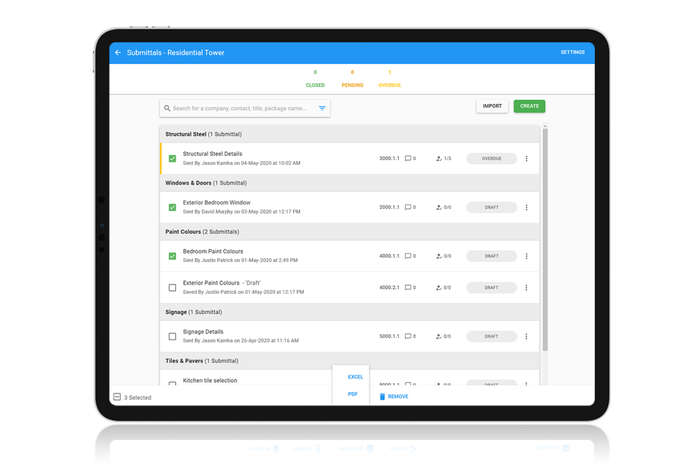 Construction Submittal Register