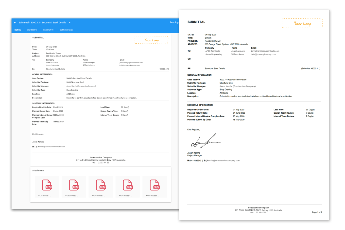 Construction Submittal form